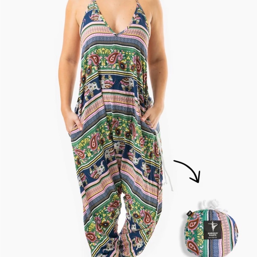Buddha Pants XXS Pink Elephant Cotton Savannah Flair Harem jumpsuit Boho